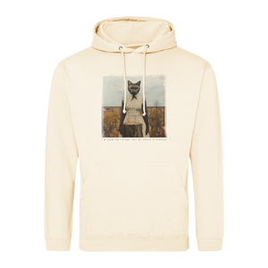 Bluza z kotką w vintage sukience z przyszłości - retro futuryzm