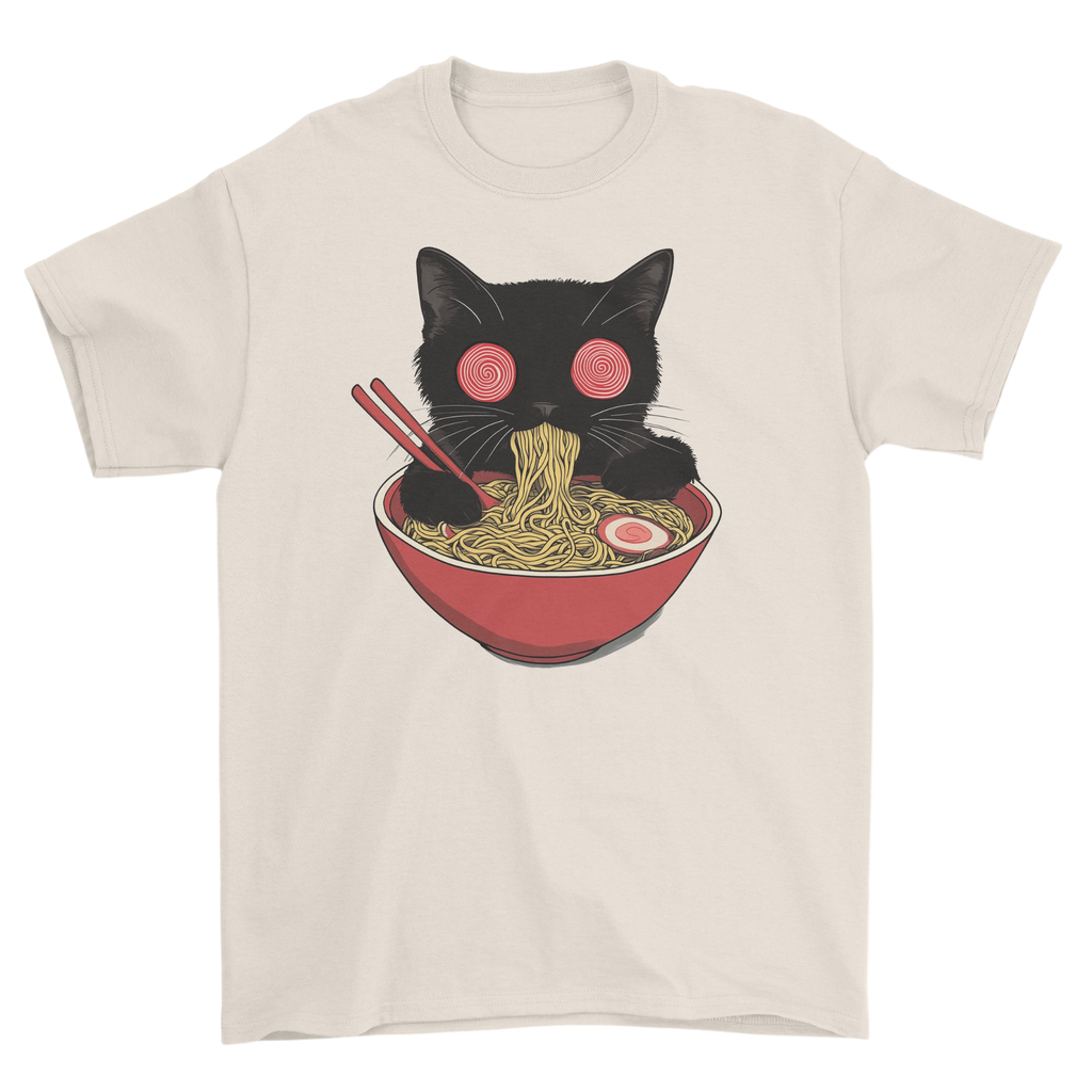 Koszulka z kotem jedzącym ramen pałeczkami - japoński kot Tokyo neko