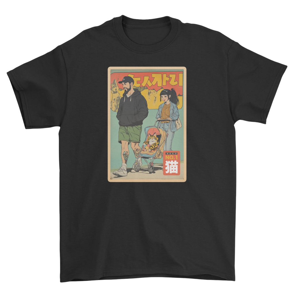 Koszulka z kotem w wózku japońska rodzina - stylowy kot neko