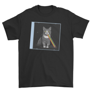 Koszulka z kotem tworzącym tęczę ze światła - parodia Pink Floyd