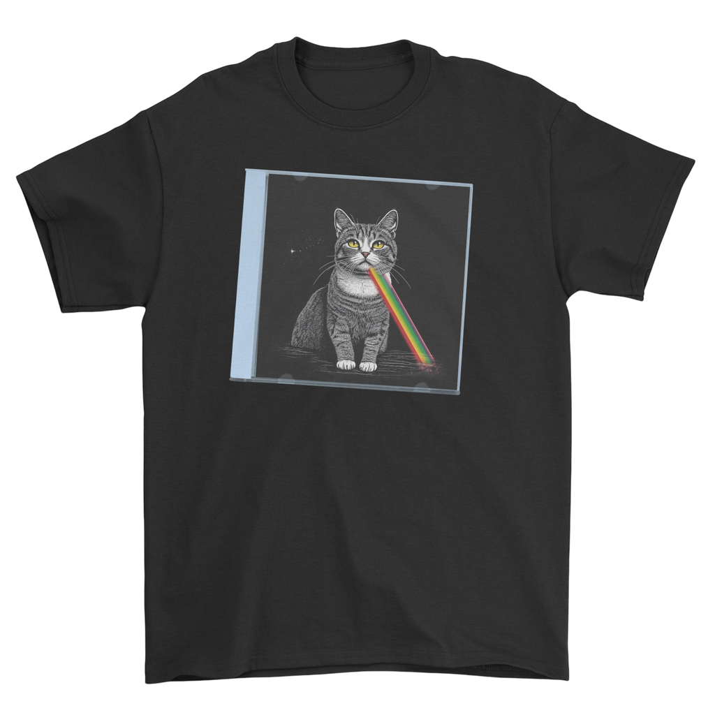 Koszulka z kotem tworzącym tęczę ze światła - parodia Pink Floyd