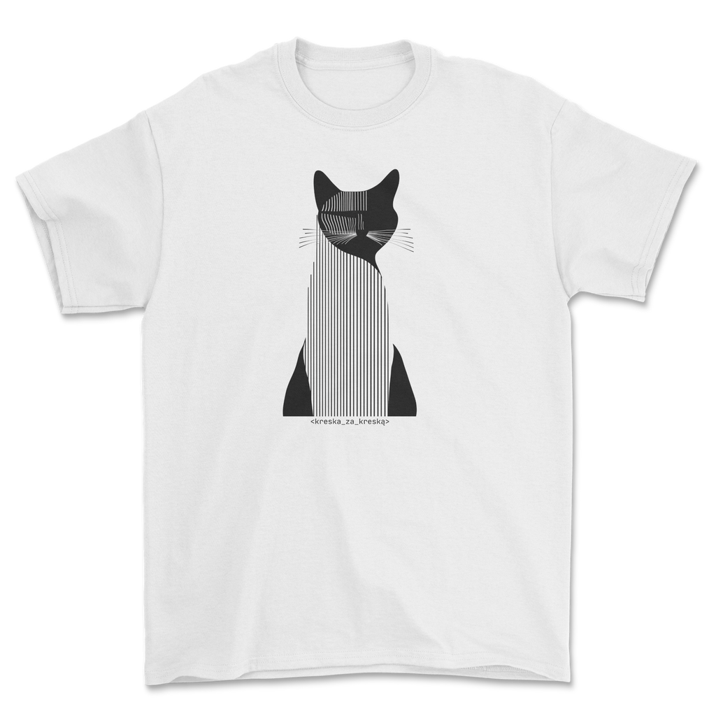 Koszulka z kotem narysowanym kreskami - design minimal kot linie
