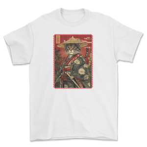 Koszulka z kotem wojownikiem w bambusowym lesie - japoński kot bushido neko