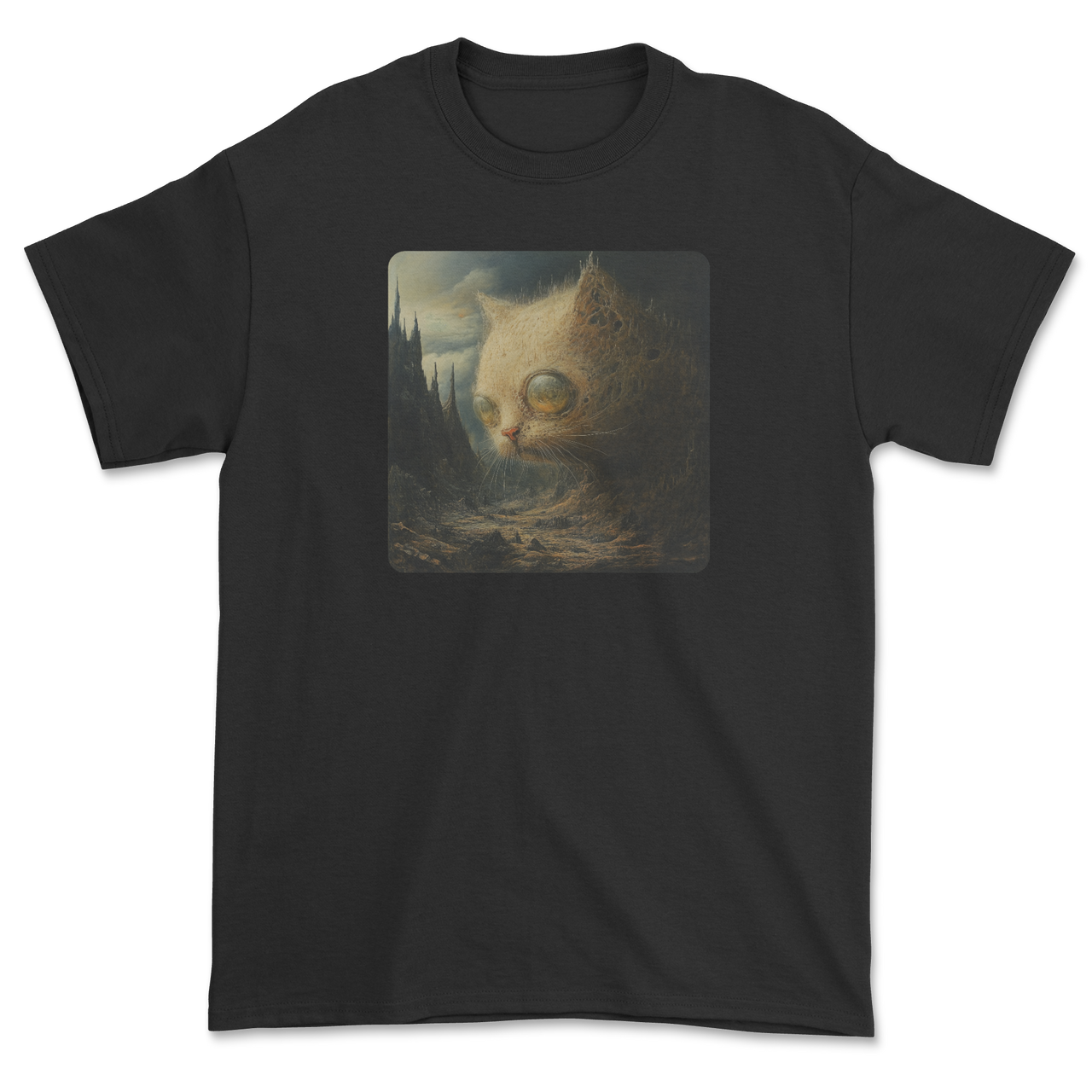 Koszulka z kotem inspirowana Beksińskim - surrealistyczny kot dark art III
